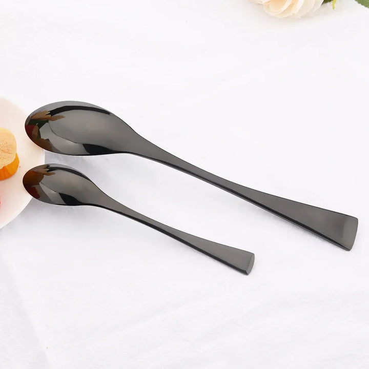 24Pcs Shiny Black Cutlery Set Stainless Steel Dinnerware Sharp Steak Knife Forks Coffee Spoons Tableware Kitchen Silverware Set