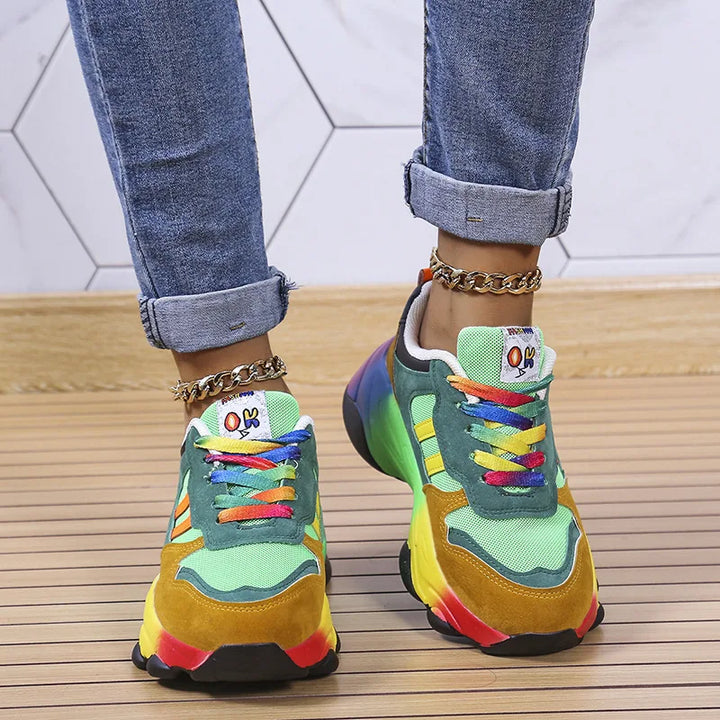 Women's Sneakers Tennis Womens Casual Running Shoes Rainbow Vulcanized Shoes Lace-uos Platform Shoes Comfortable Tenis De Mujer