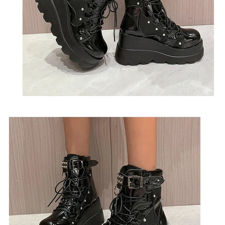 Women's Boots 2024 Autumn Women Ankle Boots Platform Wedges High Heels Short Boots New Fashion Design Zip Cosplay Shoes of Women