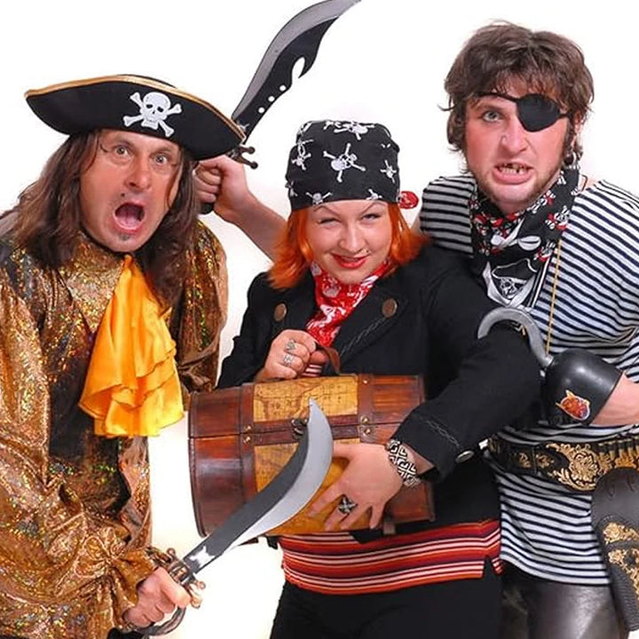 Adults Black Pirate Hats with Skull Pattern Halloween Cosplay Props Parties Caribbean Pirate Costume Hats LED Glowing Party Hat