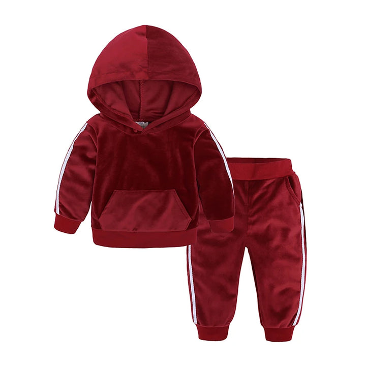 2025 Toddler Kids Hoodies Sweatshirt Set Solid Velvet Spring Autumn Baby Boy Girl Tracksuit Clothes For Children Sports Outfits