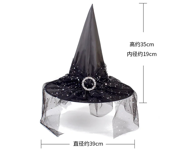 Halloween Hat Witch Decoration Props Adult and Children Cosplay Mesh Headwear