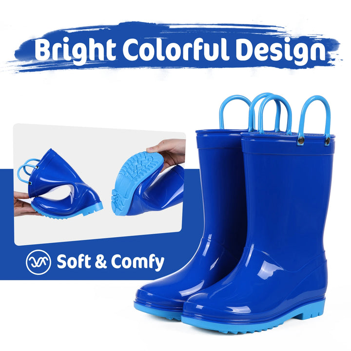 Kidmi Children Rain Boots Girls And Boys Outdoor Non-slip Rubber Rain Shoes Cute Easy Clean Kids Waterproof Boots With Handles