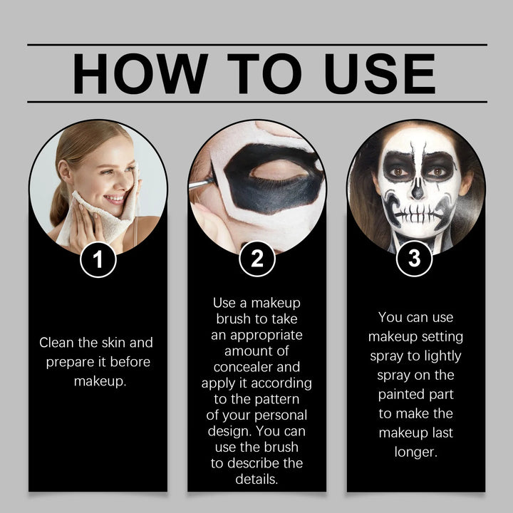 Halloween Party Liquid Face and Body Paint Black White High Coverage Long Lasting Color Vampire Makeup DIY for Paint Party 120ml