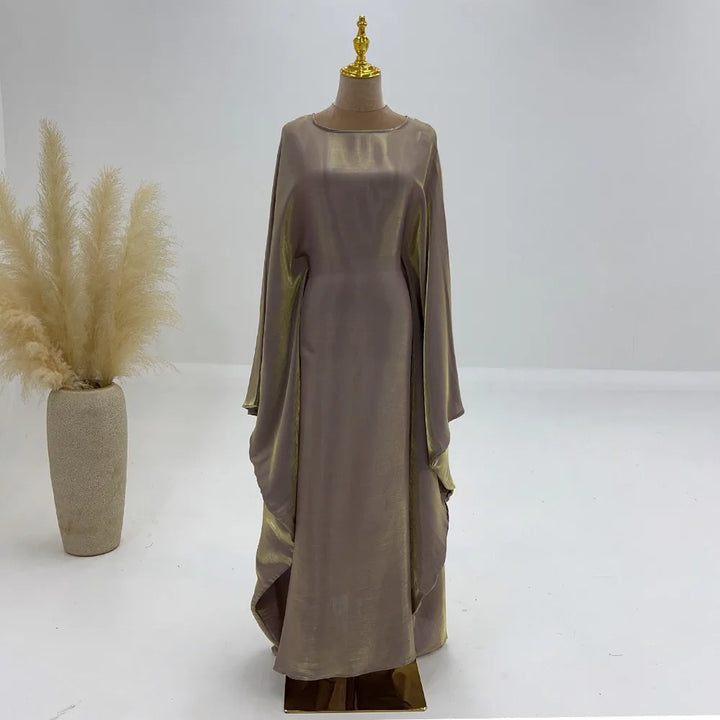 Tossy Autumn Loose Shiny Maxi Dress Butterfly Batwing Long Sleeve Muslim Clothes Party Solid Female Long Dress New