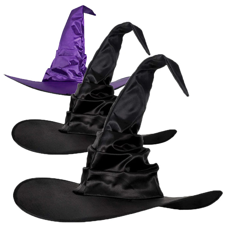 Halloween Witch Hat Black Folds Wizard Hats for Women Men Masquerade Party Carnival Costume Cosplay Props Halloween Decorations