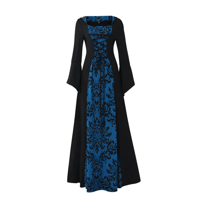 Halloween Hooded Dress Medieval Vintage Goth Stage Party Dress With Flared Sleeves Cosplay Costume Women Long Gown Dresses