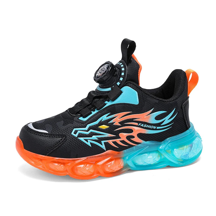 Kids Sneakers Anti-skid Leather for Boys Running Walking Lightweight Orange Casual Children Shoes With Fashion Dragon Pattern