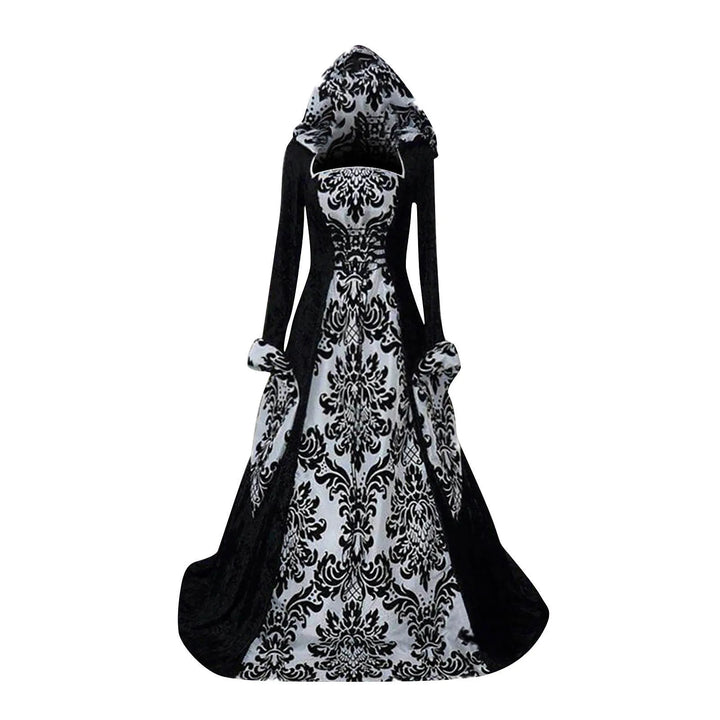 Halloween Hooded Dress Medieval Vintage Goth Stage Party Dress With Flared Sleeves Cosplay Costume Women Long Gown Dresses