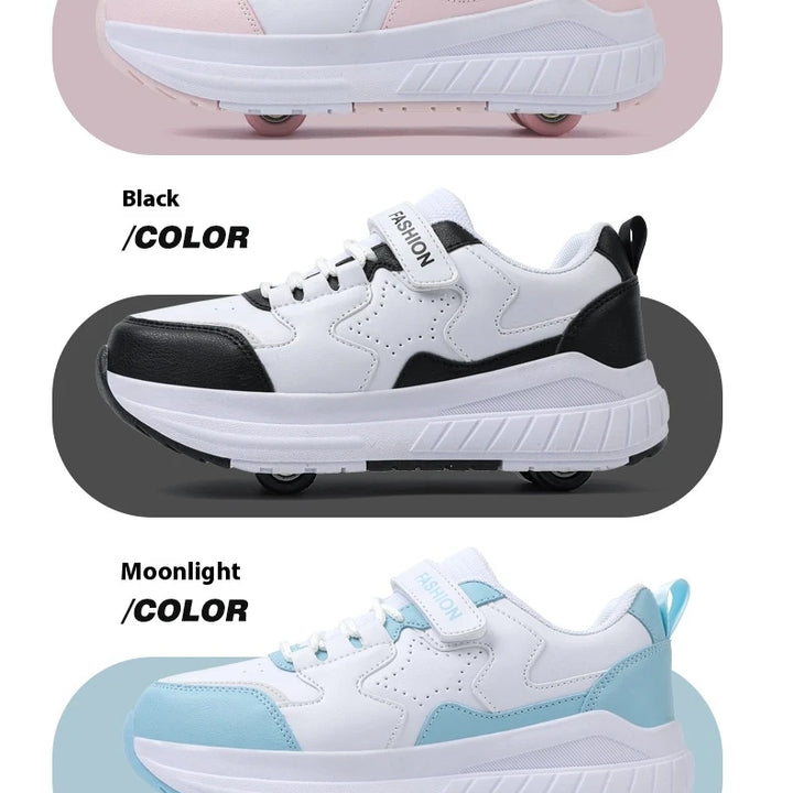 Kids Roller Skate Shoes Fashion Casual Sports Children 4-Wheels Sneakers for Boys and Girls Gift Nice Footwear