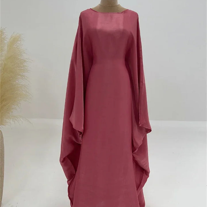 Tossy Autumn Loose Shiny Maxi Dress Butterfly Batwing Long Sleeve Muslim Clothes Party Solid Female Long Dress New