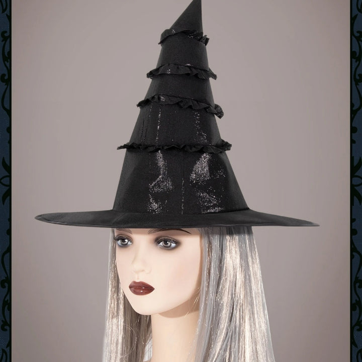 3Pcs Halloween Black Witch Hat With Lace Ruffles – Gothic Dark Sorceress Costume Cap Women Girls Party Cosplay Carnival Decor