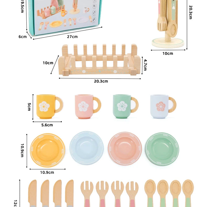 Children's simulated home cooking utensils, bowls, chopsticks, knives, forks, wooden simulation boys and girls' toy plates