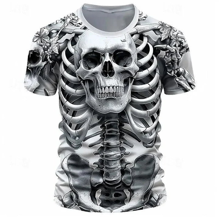 Halloween Skeleton Pattern T Shirt For Men Funny Skull 3D Printed T-Shirts Summer Oversized Short Sleeve Tees Round Neck Tops