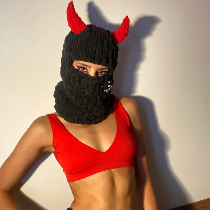 Halloween Funny Rabbit Ears Creative Knitted Hat Beanies Warm Full Face Cover Ski Mask Hat Windproof Balaclava Hat Outdoor Sport
