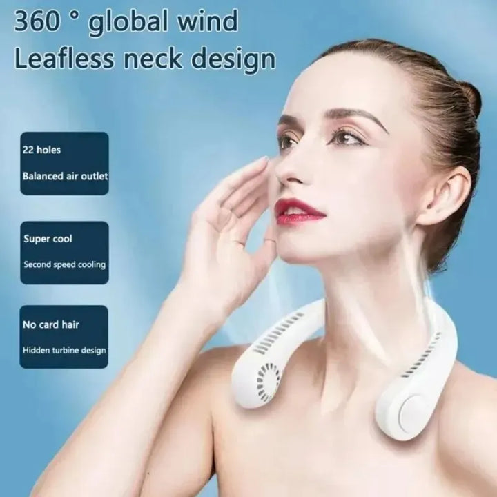 Long endur New Mini Neck Mounted Fan Portable Bladeless Neck Rechargeable Air Cooler 3 Speed Mini Summer Sports Fan Outdoor