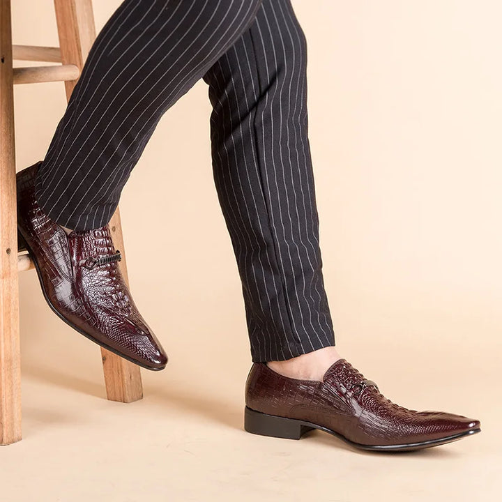 Classic Men's Slip-on Leather Dress Shoes Luxury Fashion Office Casual Business Men Formal Shoes Alligator Pattern Male Loafers