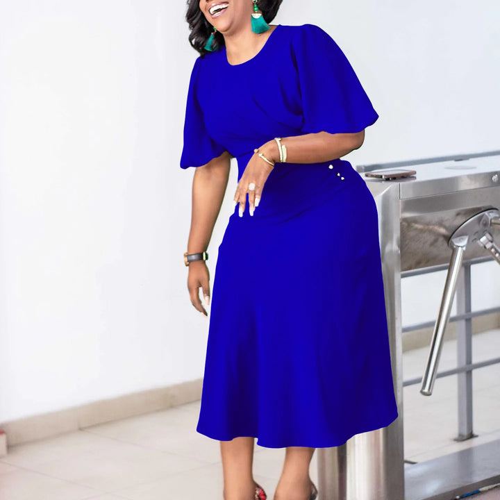 FairyShely Solid Short Sleeve Plus Size Long Dress Women O Neck Large Big Dresses Lady Summer Party Tight Curvy Dress