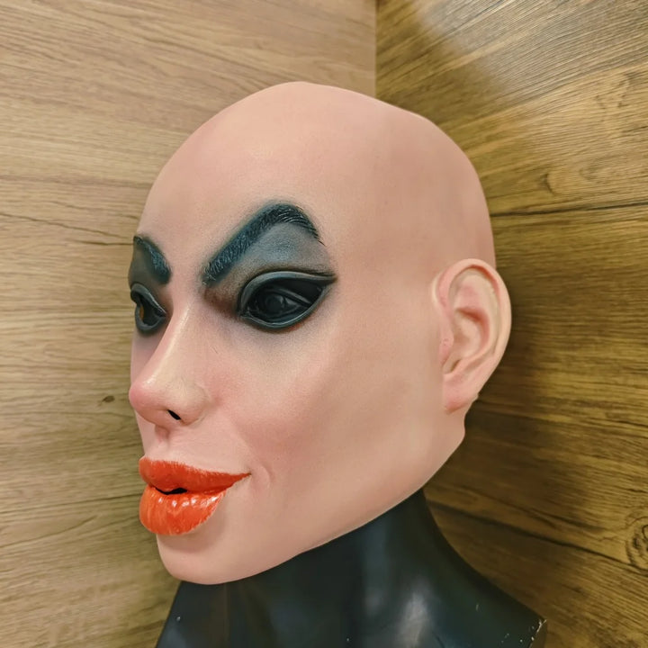 New Realistic Heavy Makeup Female Latex Mask Full Head Creepy Beauty Head Cover Halloween Cosplay Horror Party Costume Accessory