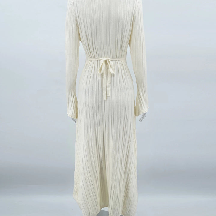 Tossy Knitwear Fashion Loose Maxi Dress Lace-Up High Waist Ribbed Long Sleeve Party