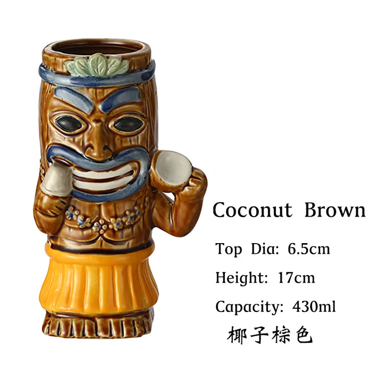 Tiki Mugs Ceramic Hawaiian Luau Party Mugs Drinkware, Cute Exotic Cocktail Glasses, Tiki Bar