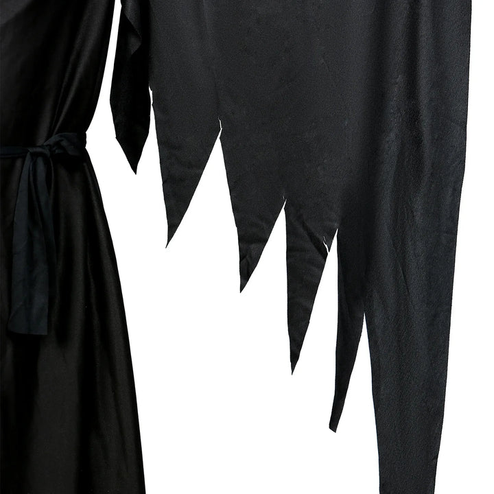 Halloween Grim Reaper Horror Costume Black Hooded Spooky Ghost Robe Dress Up Costume Adult Cosplay Mask Scythe Prop Party