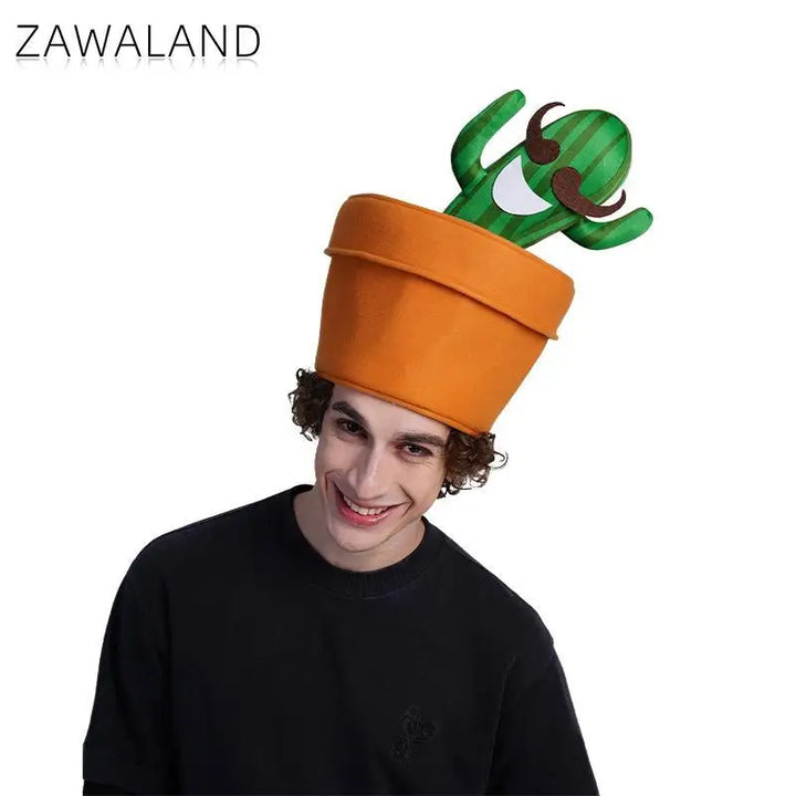Zawaland Halloween Cosplay Hats Funny Wacky Hot Dog Pizza Caps Halloween Party Costume Accessories Adult Cactus Plants Hats
