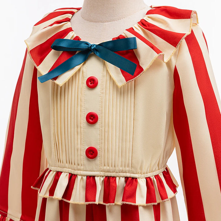 Halloween Funny Clown Cosplay Costume For Children Red Striped Jumpsuit Boys Girls Party Dresses Up Ruffle Girl Clothes Outfits