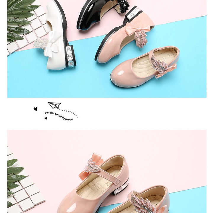 Girl Princess Little Leather Shoes 2025 New Arrival Kids Black Crystal Student Performance Flats Children's Soft Sole Children's Shoes