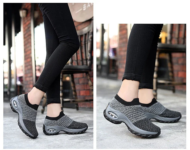 Women's Walking Shoes Fashion Air Cushion Thick Bottom Sneakers Slip-on Lightweight Breathable Casual Shoes