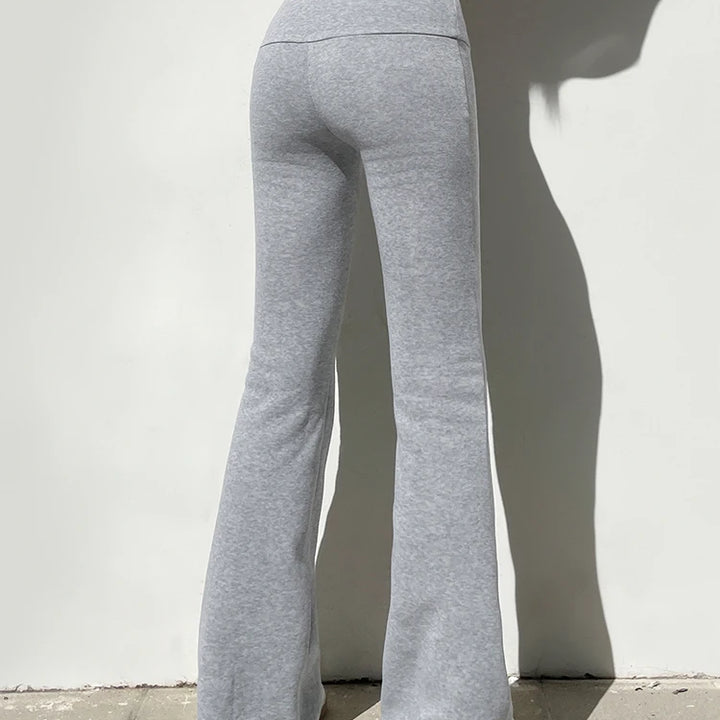 IAMSURE Casual Sexy Basic Solid Flare Pants Y2K Slim Low-Waisted Boot Cut Pants Women 2023 Autumn Spring Fashion Streetwear Lady