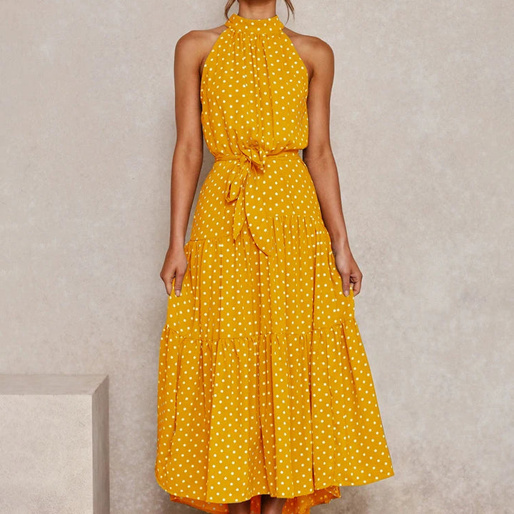 Long Dress Polka Dot Casual Dress Black Sexy Halter Clothes For Women