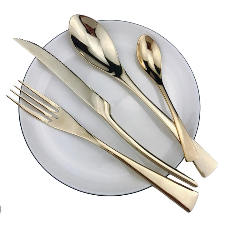 24Pcs Shiny Black Cutlery Set Stainless Steel Dinnerware Sharp Steak Knife Forks Coffee Spoons Tableware Kitchen Silverware Set
