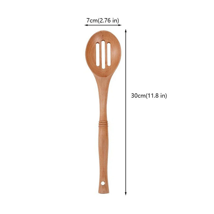 7pcs Wood Kitchen Utensils Set with Bamboo Joint Design Nature Wooden Spaghetti Spoons Wok Spatula for Cooking Accessories