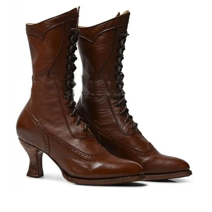 Halloween British Style Punk Noble Women Retro Knight Boot Medieval PU Leather Ankle Boots Fashion Lady Cosplay High Heel Shoes