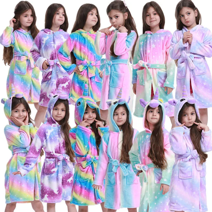 Children Bathrobe For Girls Kigurum Unicorn Pyjamas Kids Colar Fleece Boys Bathrobes Nightgown Baby Sleepwear Hooded Bath Robe