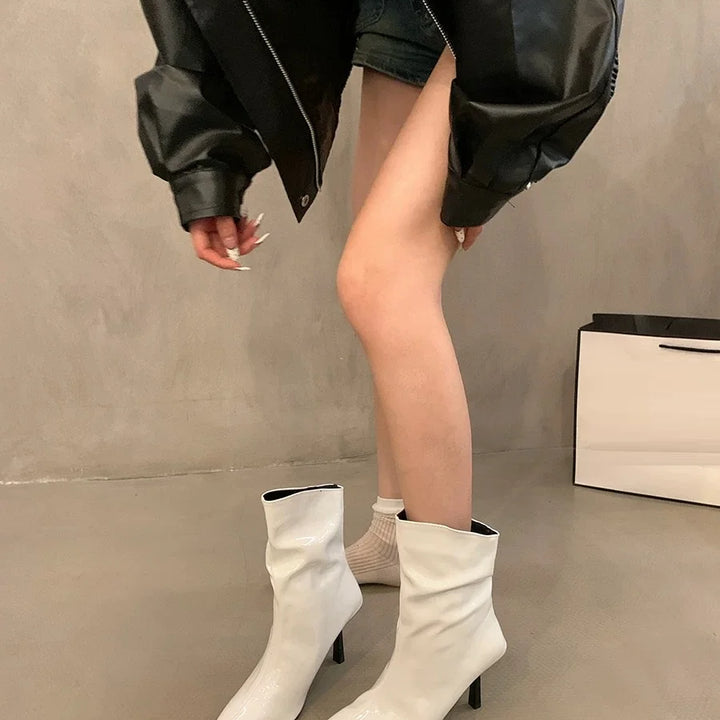 New Women High Heels Ankle Boots Sexy Pointed Toe Shoes 2024 Winter Fashion Chelsea Boots Women Shoes Pumps Casual Mujer Botas