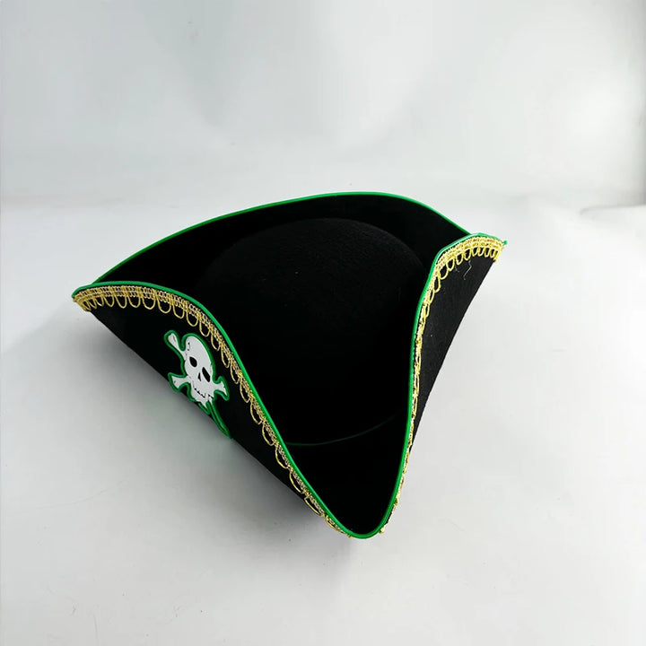 Adults Black Pirate Hats with Skull Pattern Halloween Cosplay Props Parties Caribbean Pirate Costume Hats LED Glowing Party Hat