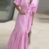 Elegant Striped Printing Short Sleeve Maxi Long Dress Casual Daily Bohemian.