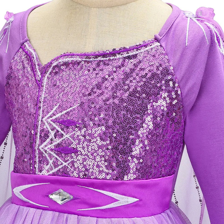 Halloween Costume for Kids Girl's Elsa Mesh Ball Dress With Ruffle Trim Embroidered Birthday  Princess Dresses for Baby