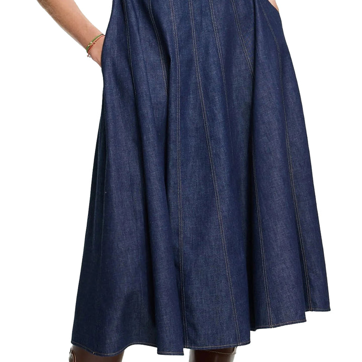 Fashion Sleeveless High Waist Maxi Dress Denim  Elegant O Neck New Office Ladies