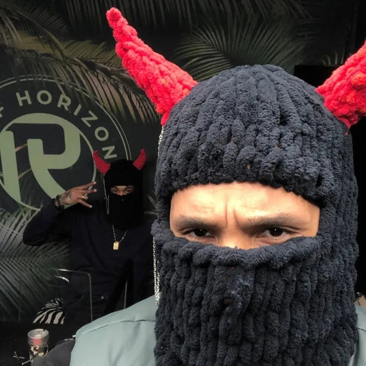 Halloween Funny Rabbit Ears Creative Knitted Hat Beanies Warm Full Face Cover Ski Mask Hat Windproof Balaclava Hat Outdoor Sport