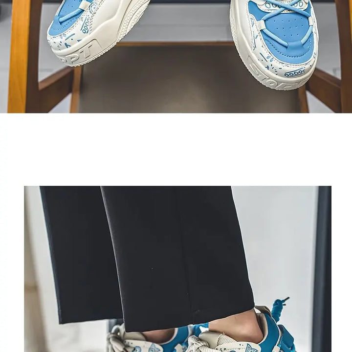 Mens Shoes 2025 Platform Sneakers New Trend Design Graffiti Skateboard Shoes Lace UP Soft Sole Non Slip Outdoor Sports Shoes