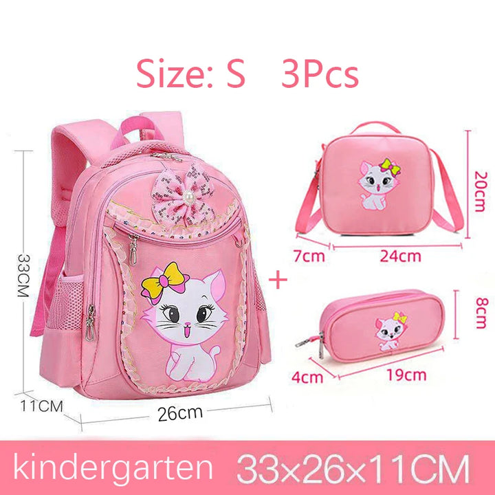 3PCS Kid Backpack For Girls Cartoon Cat Bowknot Children Lovely Bookbag with Lunch Box Schoolbag Gift Girl Backpack Waterproof