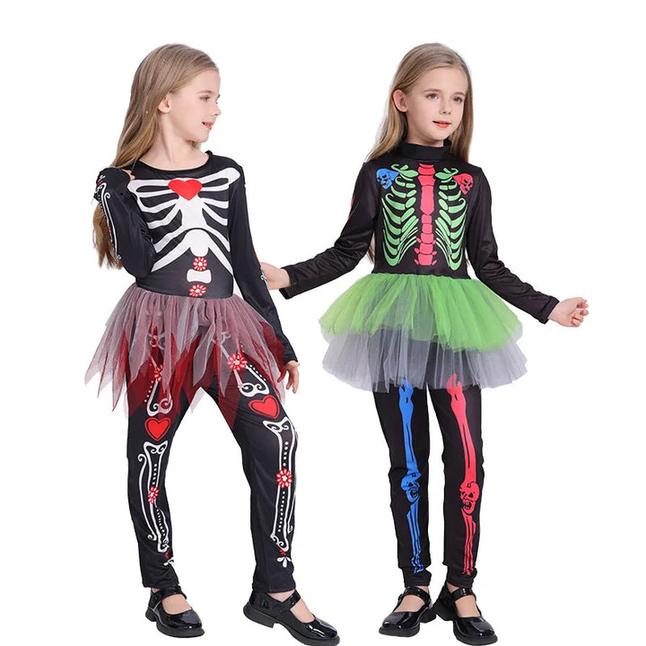 Girls Colorful Skeleton Costume – One-Piece Dress
Spooky & bright!
Fun skeleton print with a pop of color, perfect for Halloween trick-or-treating and parties.
💀 Includes: One-piece tight skirt dress up.
🎃 Perfect for Halloween parties