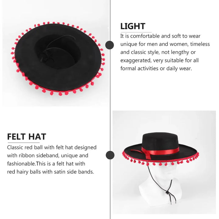 Halloween Zoro fuzz ball Mexican Sombrero Hats Wide Brim Design Carnival Costume Jazz Hats Photo Shoot Props Festival Gift