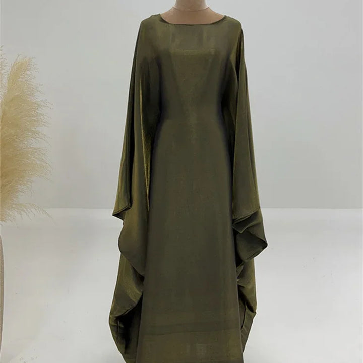 Tossy Autumn Loose Shiny Maxi Dress Butterfly Batwing Long Sleeve Muslim Clothes Party Solid Female Long Dress New