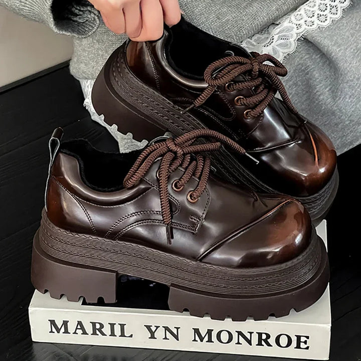 2025 Spring Women JK Mary Jane Shoes Fashion Lace Up Shoes Vintage Platform Elegant Thick Heel Shoes