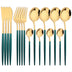 16Pcs Green Gold Dinnerware Stainless Steel Cutlery Set Knife Fork Tea Spoon Dinner Flatware Set Kitchen Silverware Tableware