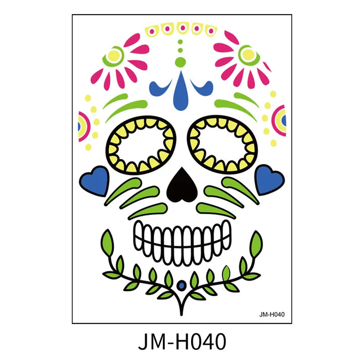 1Sheet Waterproof Sweatproof Day of the Dead Masquerade Spooky Makeup Temporary Stickers Halloween Face Tattoo Stickers